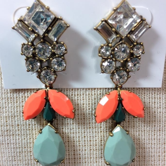 J. Crew Jewelry - J CREW Statement Earrings with Pop Of Orange